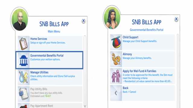 UI showing bills app on Sims